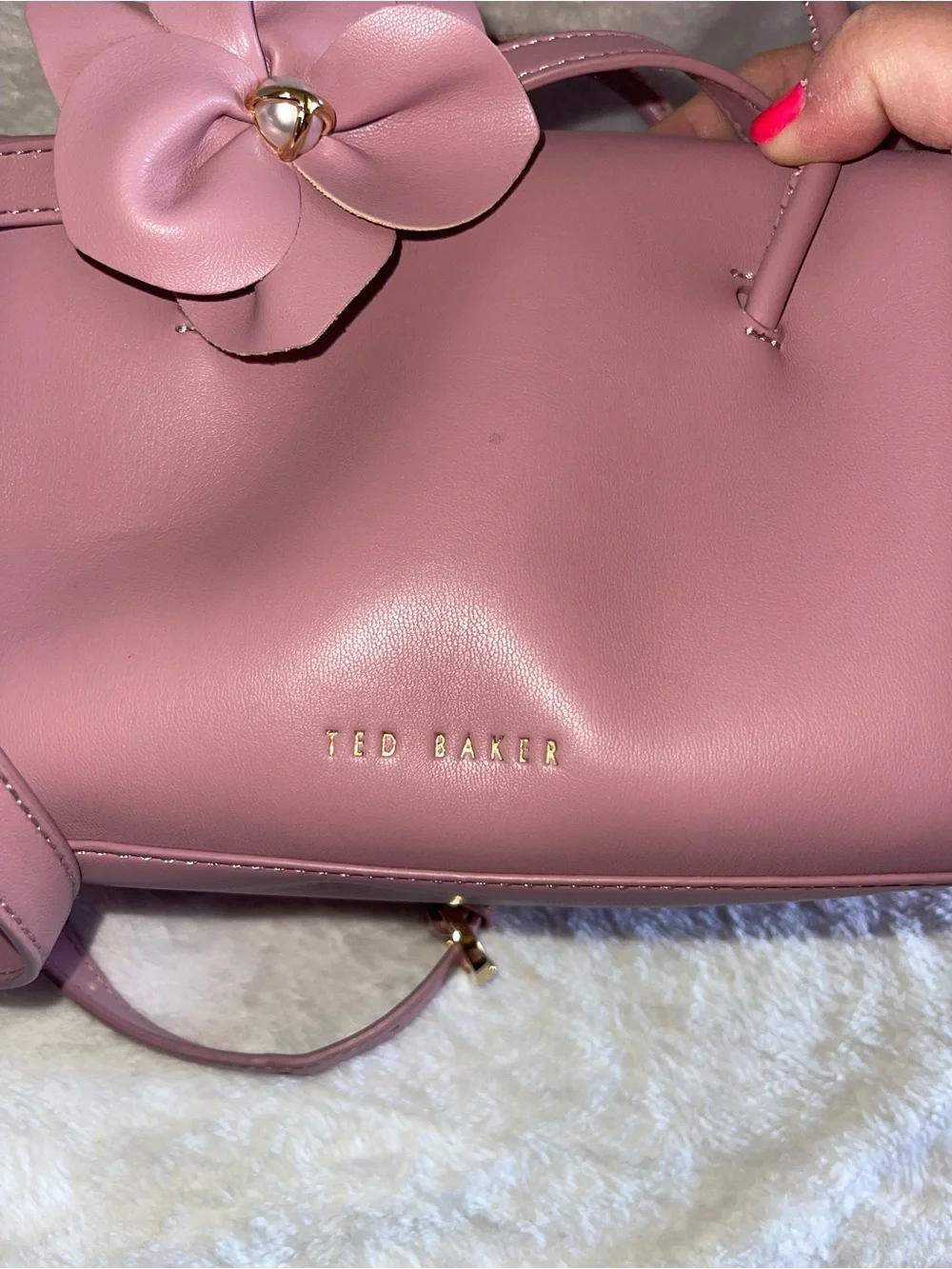 Ted Baker Blush Pink Leather Flower Hand or Shoulder Bag EUC
